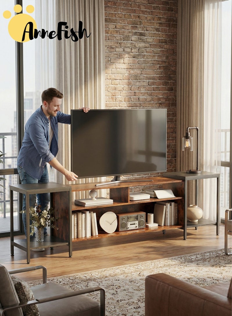 AnneFish 120-195cm Retractable TV Stand For Up To 85 Inch TV Cabinet Table With Open Shelves Modern Entertainment Center And Industrial TV Media Console Table For Home Living Room - Image 3